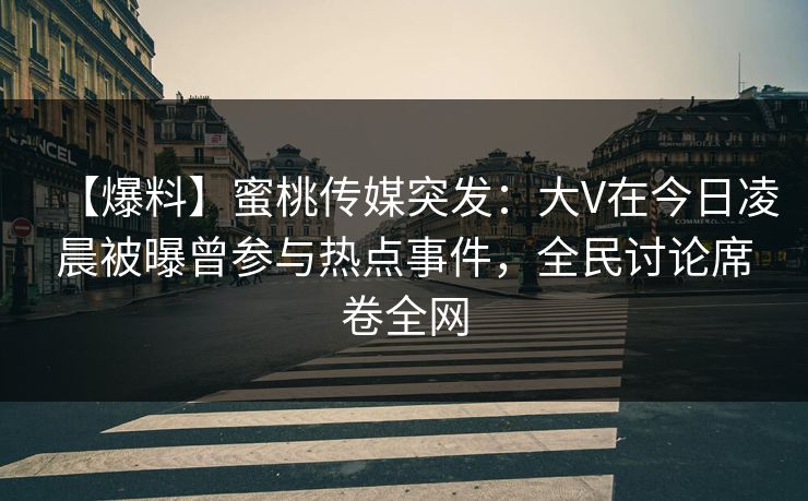 【爆料】蜜桃传媒突发：大V在今日凌晨被曝曾参与热点事件，全民讨论席卷全网