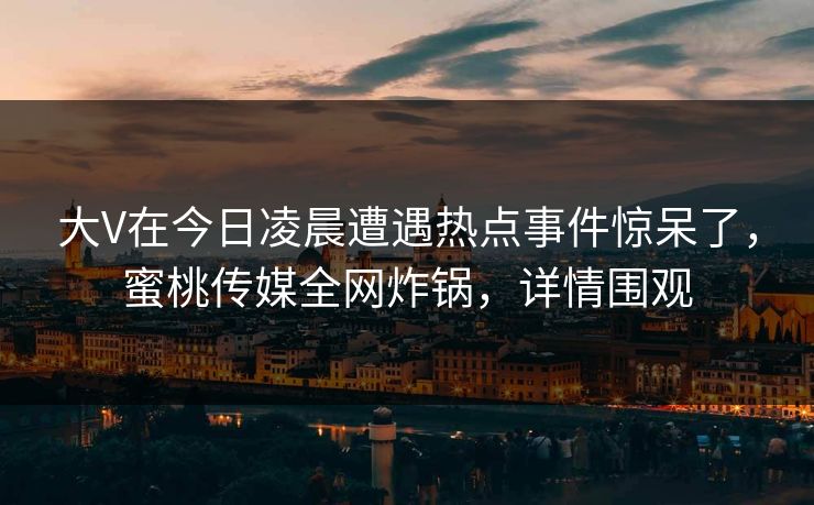大V在今日凌晨遭遇热点事件惊呆了，蜜桃传媒全网炸锅，详情围观